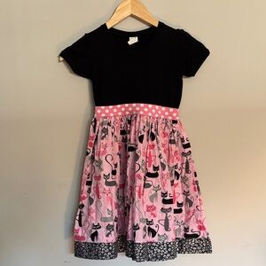 Charming Pink and Black Cat Pattern Kids Dress